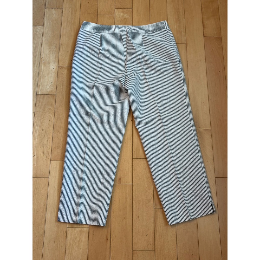David Brooks Seersucker Pants Womens 10 Blue White Striped Preppy Straight Leg - Picture 2 of 5